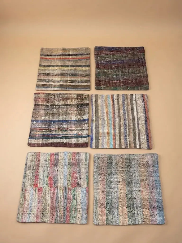 AAA+ Certified, Quantity 6 Empty Cushion Covers, Origen Turkey, Size 19” inches x 19” inches, Material Wool (Hand maid kilims ) backing cloth with zipper, ABC_PLW_4