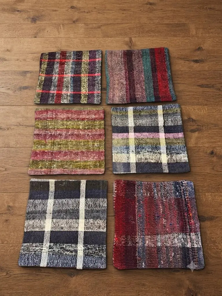 AAA+ Certified, Quantity 6 Empty Cushion Covers, Origen Turkey, Size 19” inches x 19” inches, Material Wool (Hand maid kilims ) backing cloth with zipper, ABC_PLW_5
