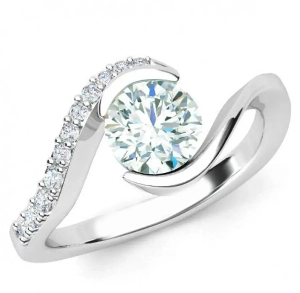 AAA+ Quality 1.11 Ct Vvs1 +Round Ice Blue White Moissanite Diamond Engagement Ring 925 Silver ABC Jewelery