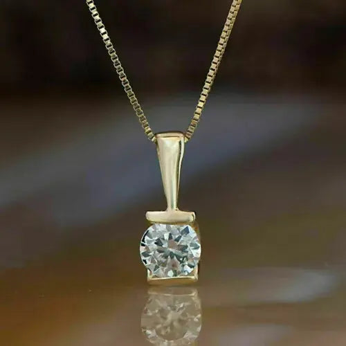 AAA+ Quality 1.5Ct Round Cut Diamond Solitaire Pendant 14K Yellow Gold Finish Free Chain ABC Jewelery