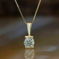 AAA+ Quality 1.5Ct Round Cut Diamond Solitaire Pendant 14K Yellow Gold Finish Free Chain ABC Jewelery