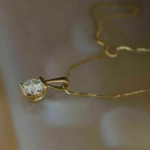 AAA+ Quality 1.5Ct Round Cut Diamond Solitaire Pendant 14K Yellow Gold Finish Free Chain ABC Jewelery