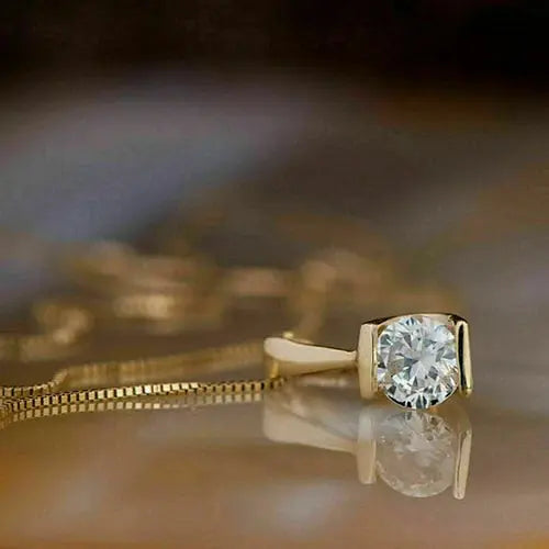 AAA+ Quality 1.5Ct Round Cut Diamond Solitaire Pendant 14K Yellow Gold Finish Free Chain ABC Jewelery
