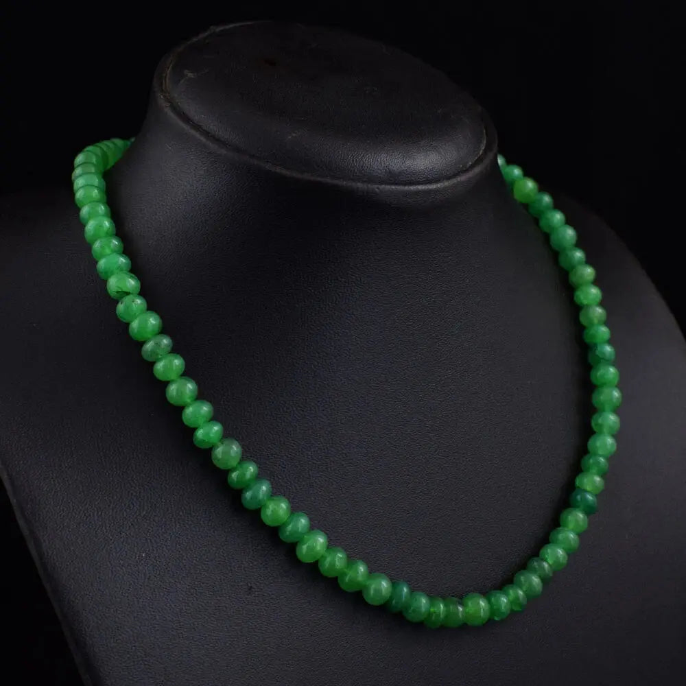 AAA+ Quality 171 Cts Earth Mined Green Emerald Round Shape Beads Womens Necklace ABC Jewelery