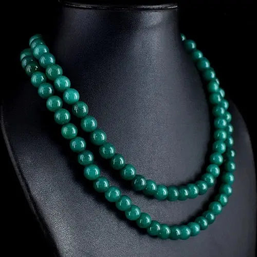 AAA+ Quality 2 Strand Round Shape Green Emerald 620.00 Cts Necklace Beads Jewelery ABC Jewelery