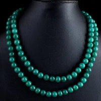 AAA+ Quality 2 Strand Round Shape Green Emerald 620.00 Cts Necklace Beads Jewelery ABC Jewelery