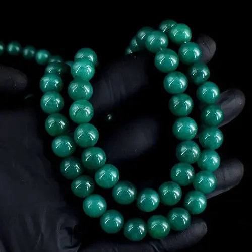 AAA+ Quality 2 Strand Round Shape Green Emerald 620.00 Cts Necklace Beads Jewelery ABC Jewelery