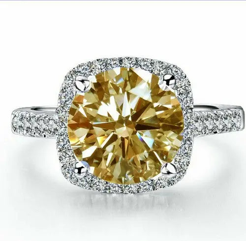 AAA+ Quality 3 Ct Vvs1 Gold Round Moissanite Diamond Engagement Ring Sterling Silver Size 7 ABC Jewelery