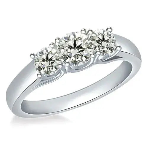 AAA+ Quality 3 Stone 2.51 Ct Vvs1 Near White Round Moissanite Diamond Wedding 925 Silver Ring ABC Jewelery