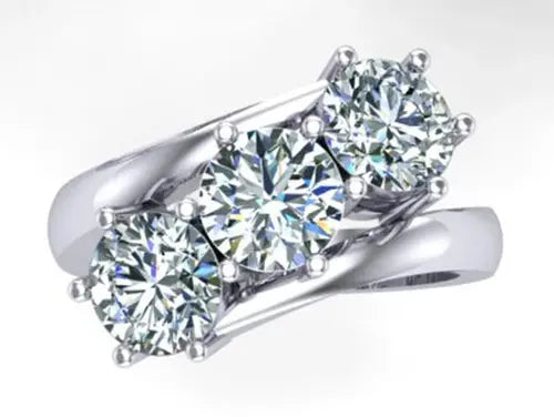 AAA+ Quality 3 Stone 3.14Ct Vvs1:,Blue White Round Moissanite Diamond Engagement Silver Ring ABC Jewelery