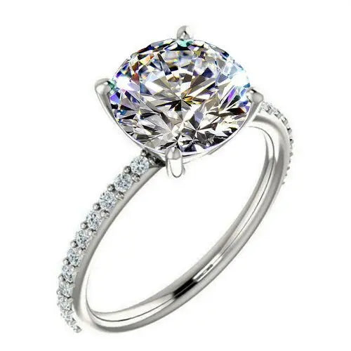 AAA+ Quality 3.02 Ct Vvs 1-Near White Round Moissanite Diamond Engagement Ring Silver ABC Jewelery