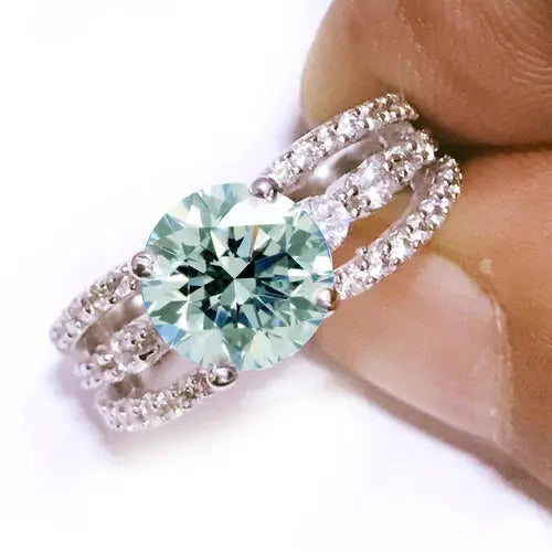 AAA+ Quality 3.05Ct Vvs1=+ Blue White Round Moissanite Diamond Engagement Ring 925 Silver ABC Jewelery