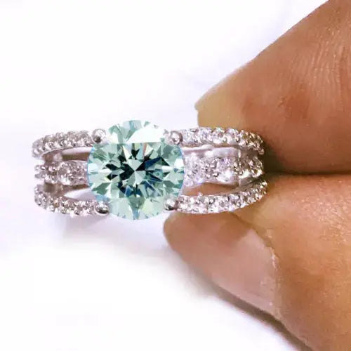 AAA+ Quality 3.05Ct Vvs1=+ Blue White Round Moissanite Diamond Engagement Ring 925 Silver ABC Jewelery