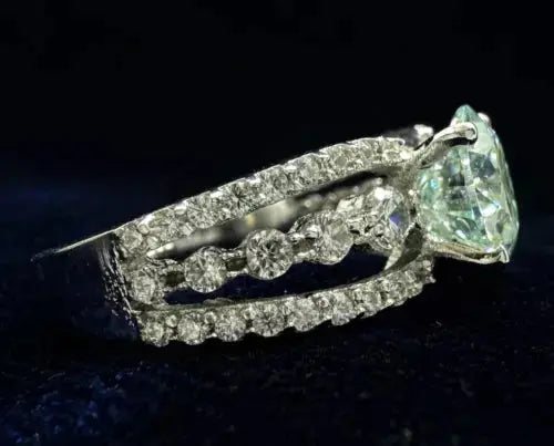 AAA+ Quality 3.05Ct Vvs1=+ Blue White Round Moissanite Diamond Engagement Ring 925 Silver ABC Jewelery