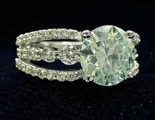 AAA+ Quality 3.05Ct Vvs1=+ Blue White Round Moissanite Diamond Engagement Ring 925 Silver ABC Jewelery