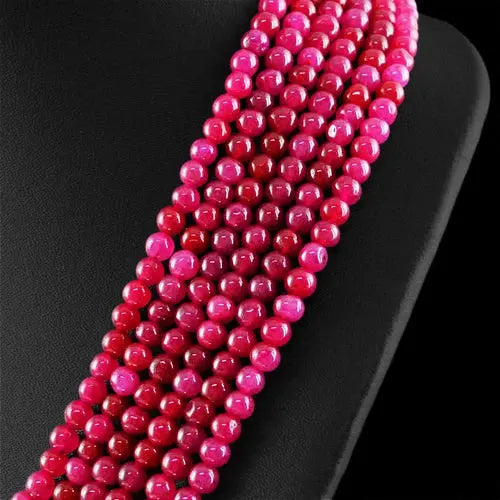 AAA+ Quality 552.65 CTS EARTH MINED 6 STRAND ENHANCED RUBY ROUND BEADS NECKLACE (DG) ABC Jewelery