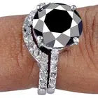 AAA+ Quality 5+Ct Black Real Moissanite & White Natural Raw Diamond Silver Bridal Ring Size 7 ABC Jewelery