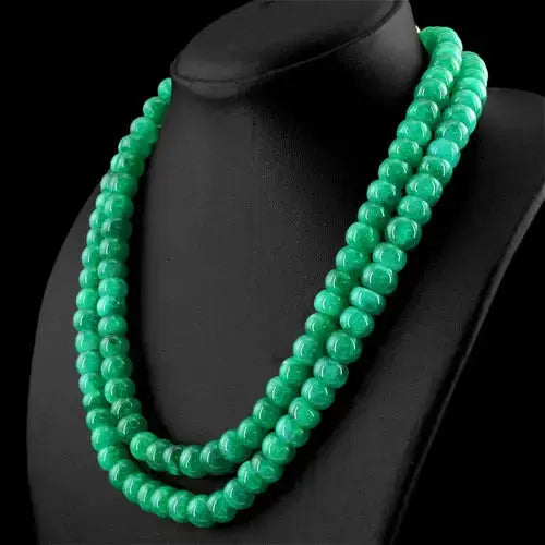 AAA+ Quality 719.00 CTS EARTH MINED 2 STRAND GREEN EMERALD ROUND SHAPE BEADS NECKLACE (RS) ABC Jewelery