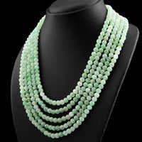 AAA+ Quality 719.50 CTS NATURAL 5 LINE GREEN AQUAMARINE UNTREATED ROUND BEADS NECKLACE ABC Jewelery
