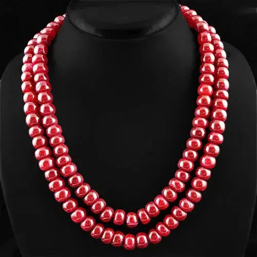 AAA+ Quality 876.95 CTS EARTH MINED BEST RED RUBY 2 LINE ROUND SHAPED BEADS NECKLACE (RS) ABC Jewelery