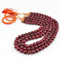 AAA+ Quality 887.50 CTS EARTH MINED 3 STRAND GENUINE RICH RED RUBY ROUND SHAPE BEADS NECKLACE ABC Jewelery