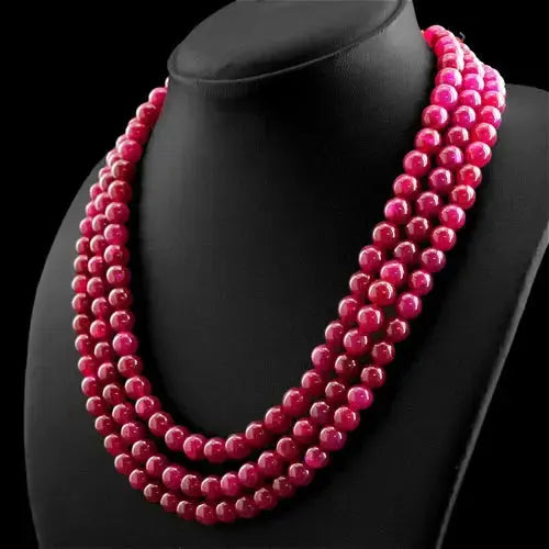 AAA+ Quality AMAZING 575.00 CTS EARTH MINED ENHANCED RUBY ROUND SHAPE BEADS NECKLACE (RS) ABC Jewelery