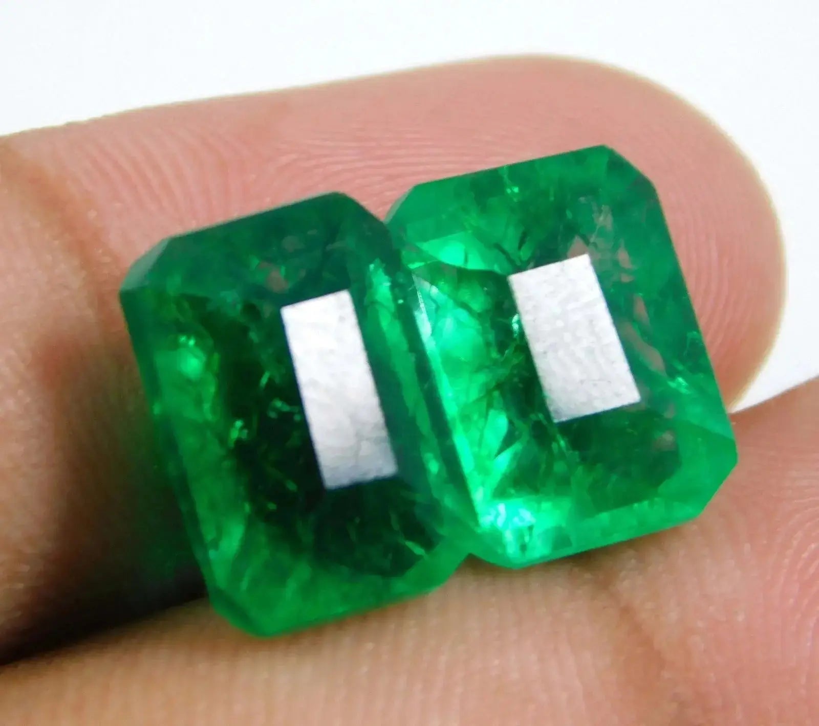 AAA+ Quality Natural Colombian Green Emerald 12.40 Ct Emerald Cut Certified Loose Gems (Pair) ABC Jewelery