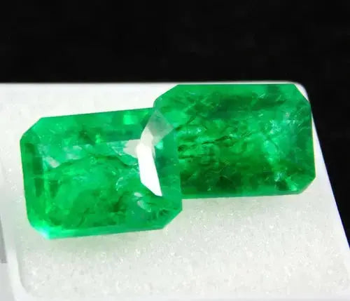 AAA+ Quality Natural Colombian Green Emerald 12.40 Ct Emerald Cut Certified Loose Gems (Pair) ABC Jewelery