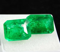 AAA+ Quality Natural Colombian Green Emerald 12.40 Ct Emerald Cut Certified Loose Gems (Pair) ABC Jewelery
