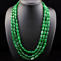 AAA+ Quality Oval Shape 695.00 Cts Earth Mined Enhanced Emerald Beads Necklace ABC Jewelery
