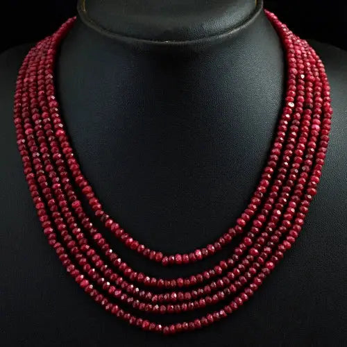 AAA+ Quality Royal 353 Cts Earth Mined Enhanced Ruby Round Cut Beads Necklace ABC Jewelery