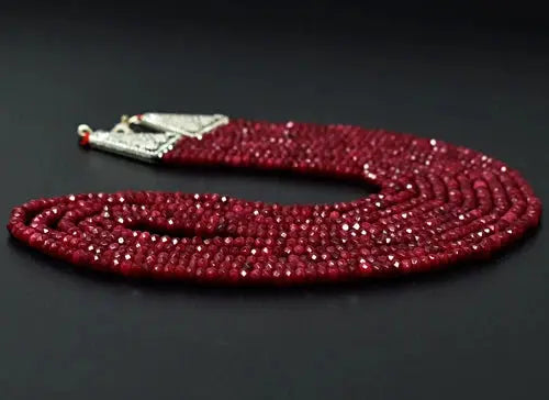 AAA+ Quality Royal 353 Cts Earth Mined Enhanced Ruby Round Cut Beads Necklace ABC Jewelery