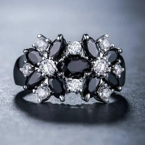 AAA+ Quality Silver Plated Ring Jewelry Black Simulated Sapphire Elegant Wedding Ring Gift Size 7 ABC Jewelery