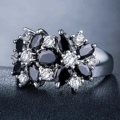 AAA+ Quality Silver Plated Ring Jewelry Black Simulated Sapphire Elegant Wedding Ring Gift Size 7 ABC Jewelery