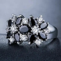 AAA+ Quality Silver Plated Ring Jewelry Black Simulated Sapphire Elegant Wedding Ring Gift Size 7 ABC Jewelery