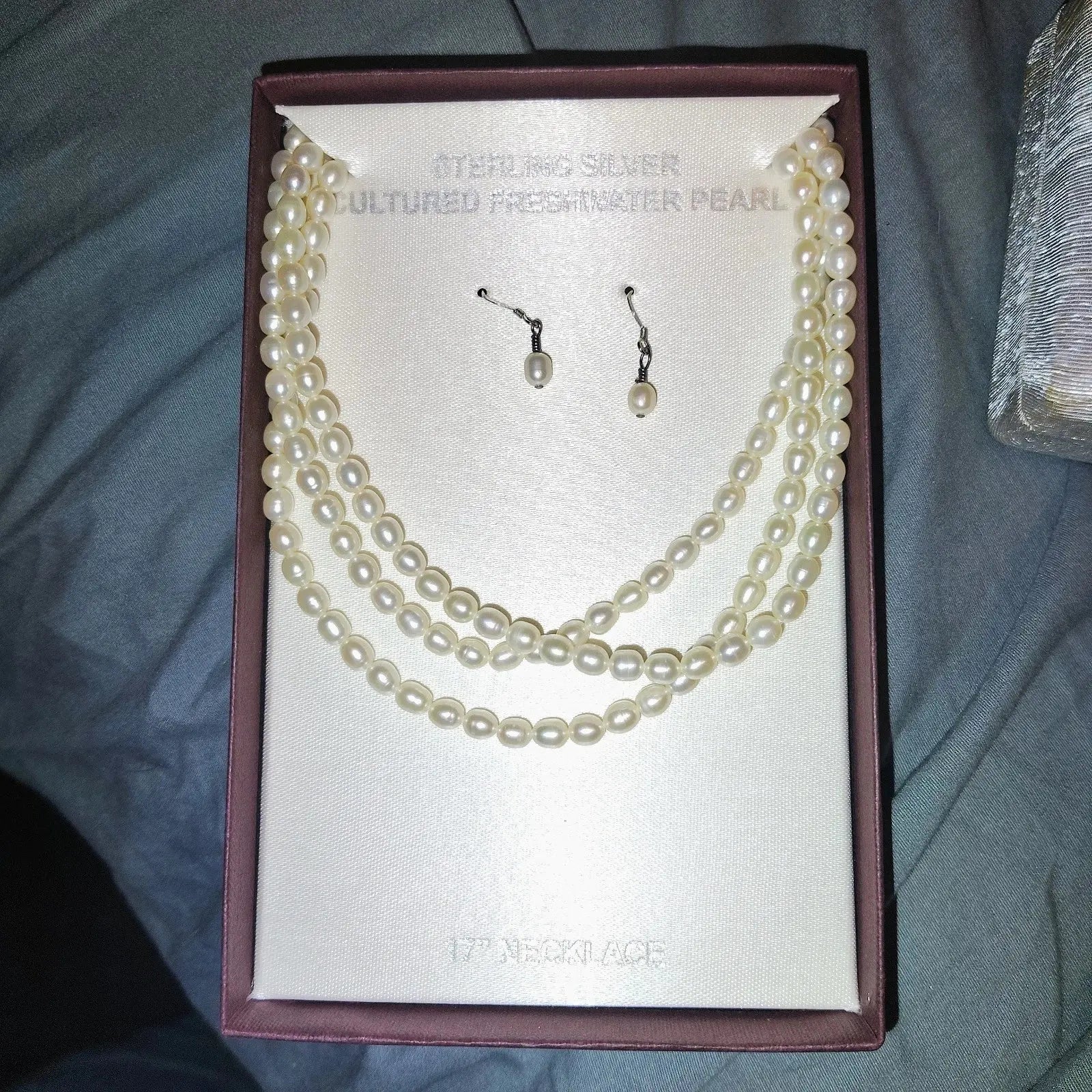 AAA+ Quality Sterling Silver 925 Cultured Freshwater Pearl Necklace & Earring Set, White ABC Jewelery