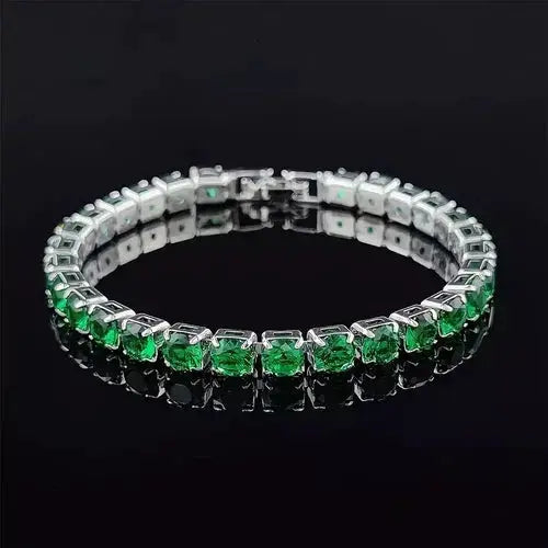 AAA+ Quality Tennis bracelet silver 4mm round simulated green emeralds 7.5'' long ABC Jewelery