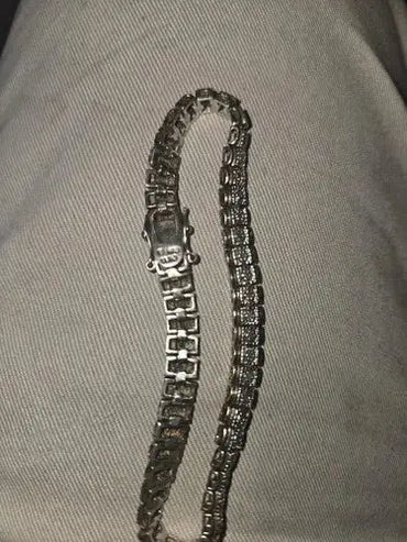 AAA+ Quality Vintage Dimond Patterned Gold over Sterling Tennis Bracelet 7.5inch W32 ABC Jewelery