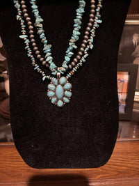 AAA+ Quality Western Three Strand Turquoise Color Necklace with Silver Beads ABC Jewelery