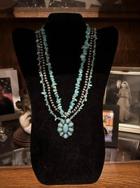AAA+ Quality Western Three Strand Turquoise Color Necklace with Silver Beads ABC Jewelery