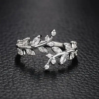 AAA+ Quality Women's Fashion Adjustable Ring Synthesis Zircon Leaf Shaped Open Ring ♪ ABC Jewelery