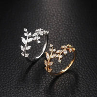 AAA+ Quality Women's Fashion Adjustable Ring Synthesis Zircon Leaf Shaped Open Ring ♪ ABC Jewelery