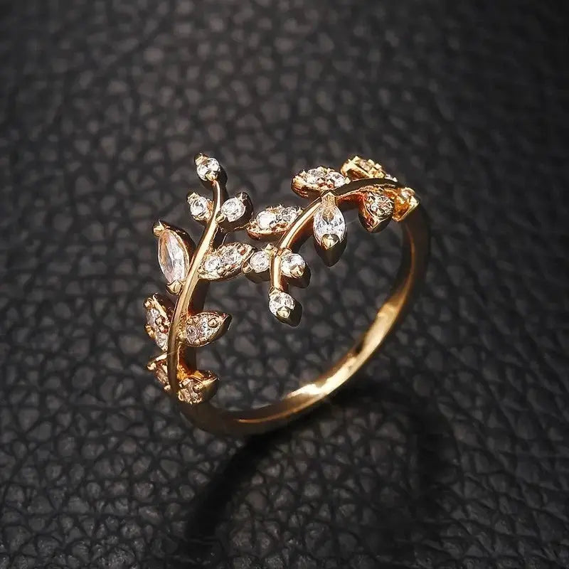 AAA+ Quality Women's Fashion Adjustable Ring Synthesis Zircon Leaf Shaped Open Ring ♪ ABC Jewelery