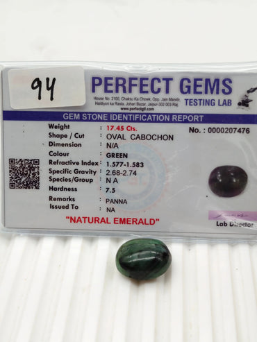 A+ QUALITY OVAL CABOCHON NATURAL EMERALD, GREEN COLORED, INDIAN GEMSTONE, WEIGHT 17.45 CTS ABC Jewelries