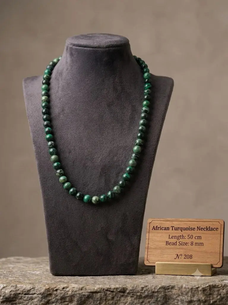 African Turquoise Necklace, Length 50 cm, Bead Size 8 mm, ABC_NEC_208