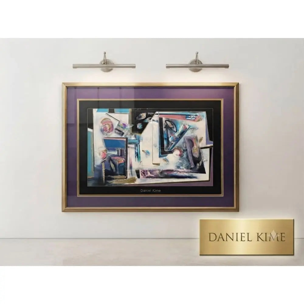 An evocative contemporary abstract by artist Daniel Kime, this large-scale piece captures a dynamic interplay of form and color. 48” W x 36” H