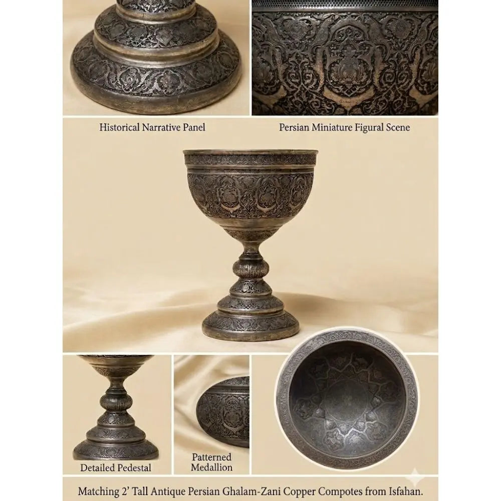 Antique Isfahan Ghalam-Zani Pedestal Bowl