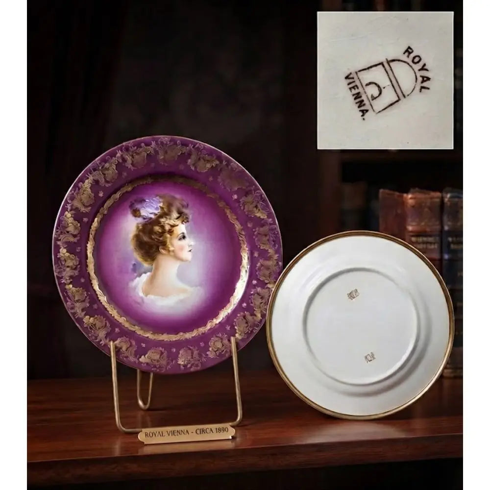 Authentic Royal Vienna Hand-Painted Portrait Cabinet Plate, c. 1890