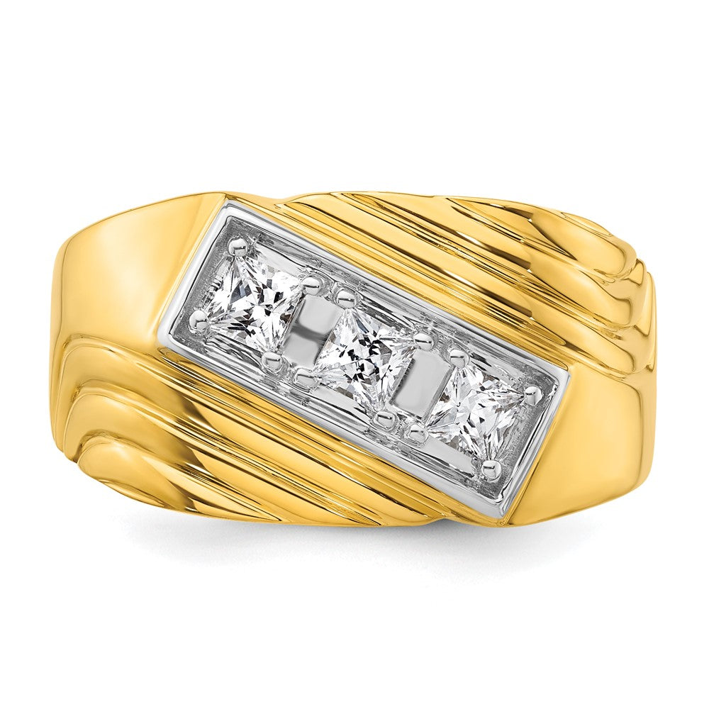 14k w/ White RH 1/2 carat Lab Grown Diamond VS/SI+ G+ 3 Stone Men's Ring