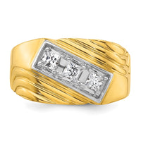 14k w/ White RH 1/2 carat Lab Grown Diamond VS/SI+ G+ 3 Stone Men's Ring